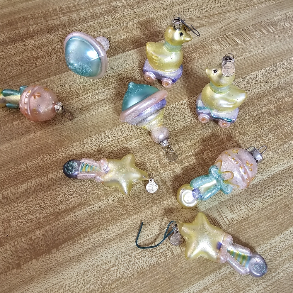 Vintage Mini Blown Glass Baby Ornaments Dept 56 Set Of 6 Rattle Duck Star Euc